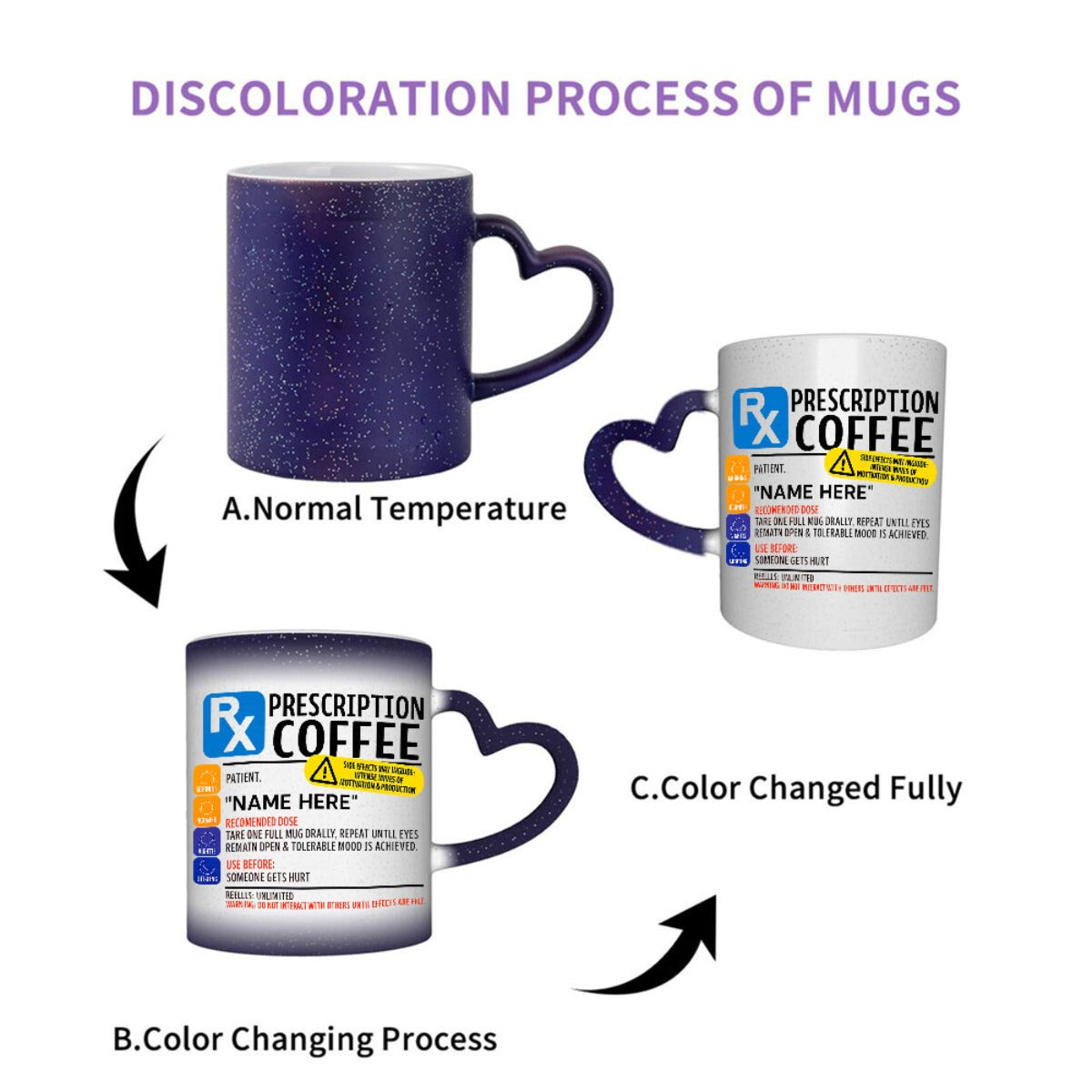 11oz 350ml Color Changing Mug - Durable Ceramic Coffee Cup with "PREScription COFFEE" Design, Hand Wash Only, Reusable Drinkware for Home, Office, Outdoor & Study - Perfect Holiday Gift for Christmas, Halloween, Easter, Coffe
