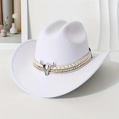 2pcs Western Cowboy Hat Mix & Match - Hand-Braided Large Bull Head Buckle Accessory, Wide-Brim Flat-Top Hats Suitable for Men & Women, Cowboy/Cowgirl, Themed Parties, Rodeo, Western Events - Handwashable, Handwash Care