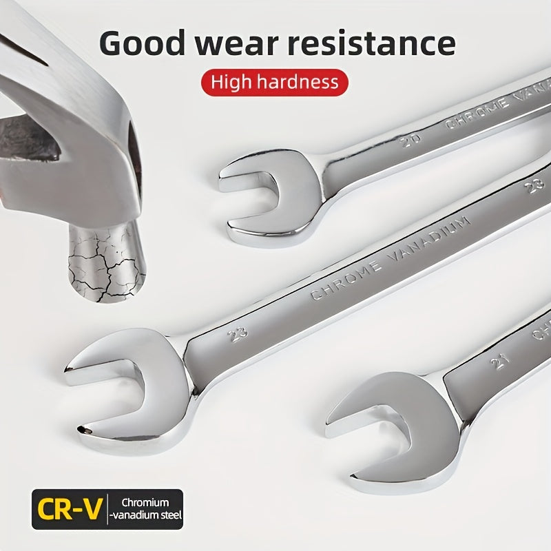 Combination Wrench Set 6-22mm Double End Wrench Set with Storage Case, Industrial Wrench, Rust-Proof Chrome Steel for Motorcycle & Bike Repair