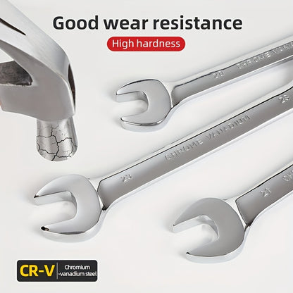 Combination Wrench Set 6-22mm Double End Wrench Set with Storage Case, Industrial Wrench, Rust-Proof Chrome Steel for Motorcycle & Bike Repair