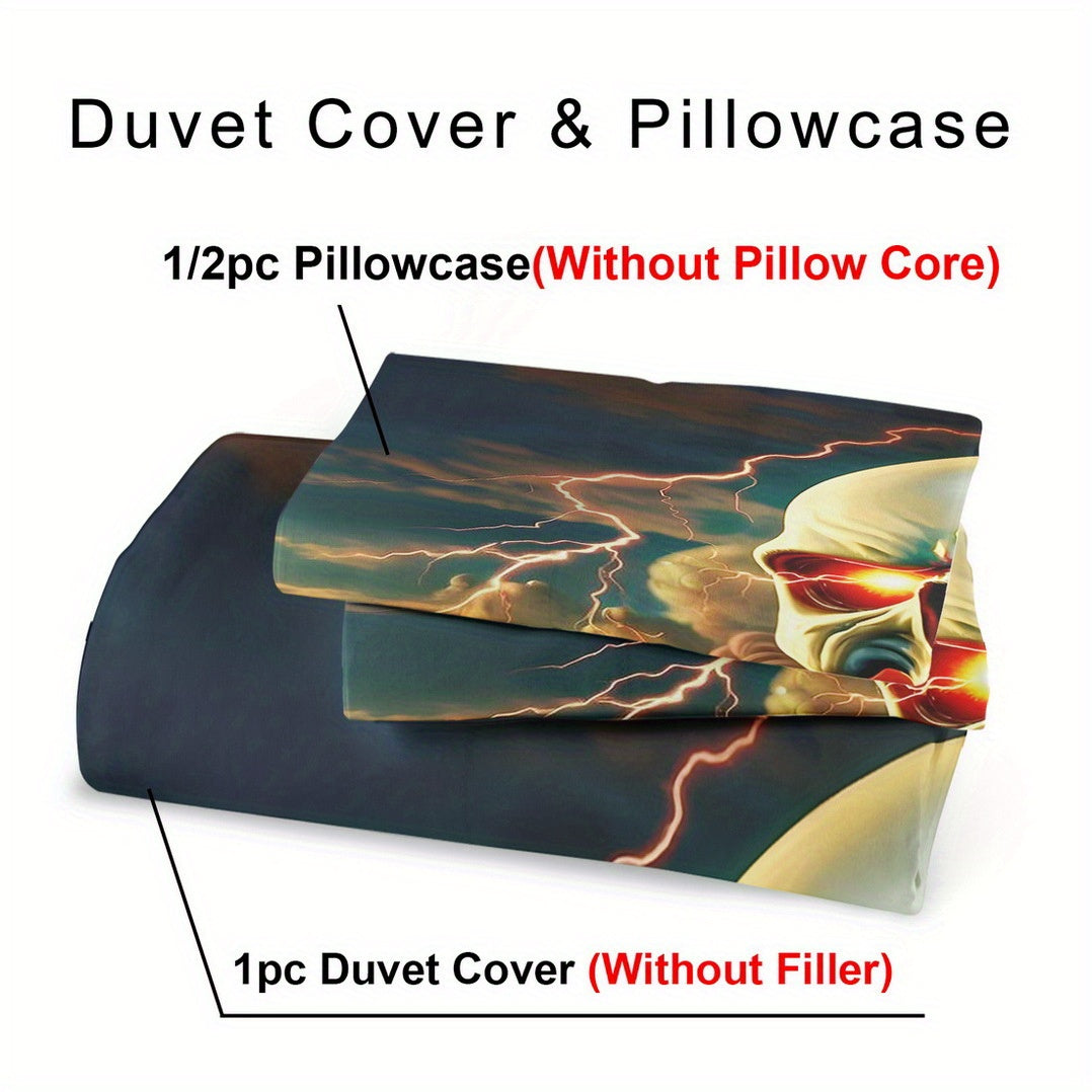 2/ 3pcs Quilt Cover Set, Motorcycle Skeleton Print Duvet Cover Set, King Queen Style Bedding Set, Polyester Machine Washable, Quilt Decoration, Bedroom Guest Room, Birthday Gift (Includes 1 Duvet Cover + 1 or 2 Pillowcases, N