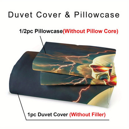 2/ 3pcs Quilt Cover Set, Motorcycle Skeleton Print Duvet Cover Set, King Queen Style Bedding Set, Polyester Machine Washable, Quilt Decoration, Bedroom Guest Room, Birthday Gift (Includes 1 Duvet Cover + 1 or 2 Pillowcases, N