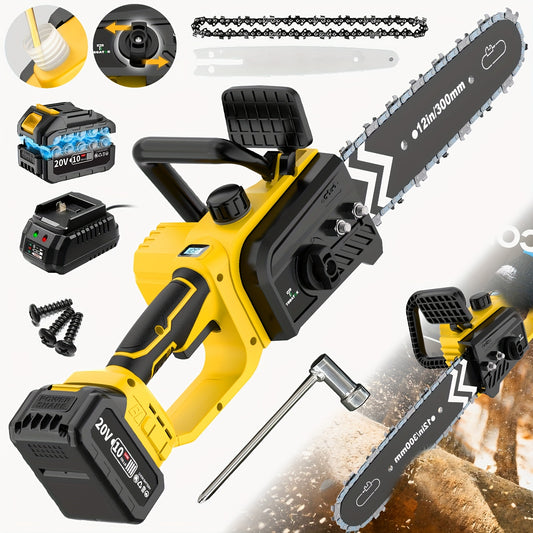 12 Inch Wireless Electric Chainsaw, Equipped With Large Capacity Battery And Fast Charger, Brushless Motor, Portable Handheld Pruning And Shearing Machine, Suitable For Home And Gardening Use