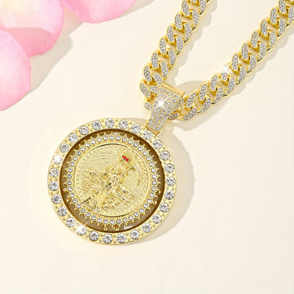 Stylish Golden Death Pendant Necklace, Heavy 14K Gold Plated 14K Gold Plated Plated Plated Rotating Award Cuban Chain Design, Religious Jewelry Trendy Streetwear / Unisex Gift for Men and Women, Jewelry For Men, Pendant Neckl