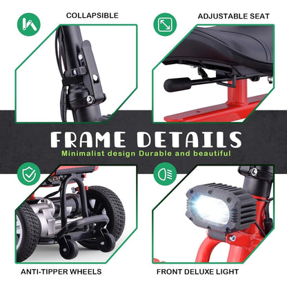 Premium Big Wheel Mobility Scooter for Seniors Adults, Electric Scooter with16'' Front Wheel, Adjust Height Seat and Foldable Handlebar, Led Lights, Max Load 300lb, Charger Included