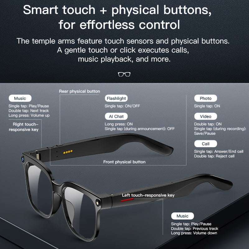 New Release AI Smart Glasses with 8MP HD Camera & 1080P Video Recording, Built-in AI Voice Assistant, Wireless Wireless Smart Glasses for translation (164 Languages), Compatible with iPhone/iOS & Android, ic, Unisex for Men/W