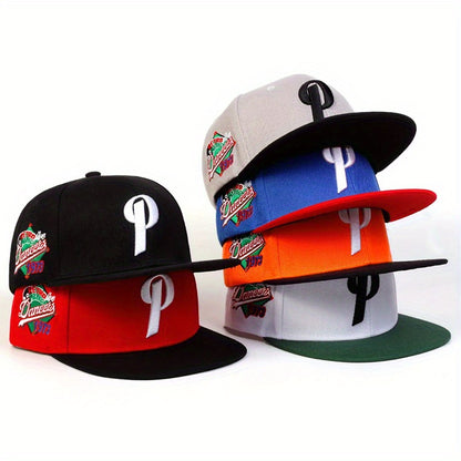 Unisex Adjustable Snapback Baseball Cap with 'P' Letter Embellishment - Lightweight Hip-Hop Hat for Men & Women, Spring/Summer Outdoor Casual Wear, Multi-Color Options (, Red, Green, Orange, Grey) - Durable Non-Stretch Fit, S