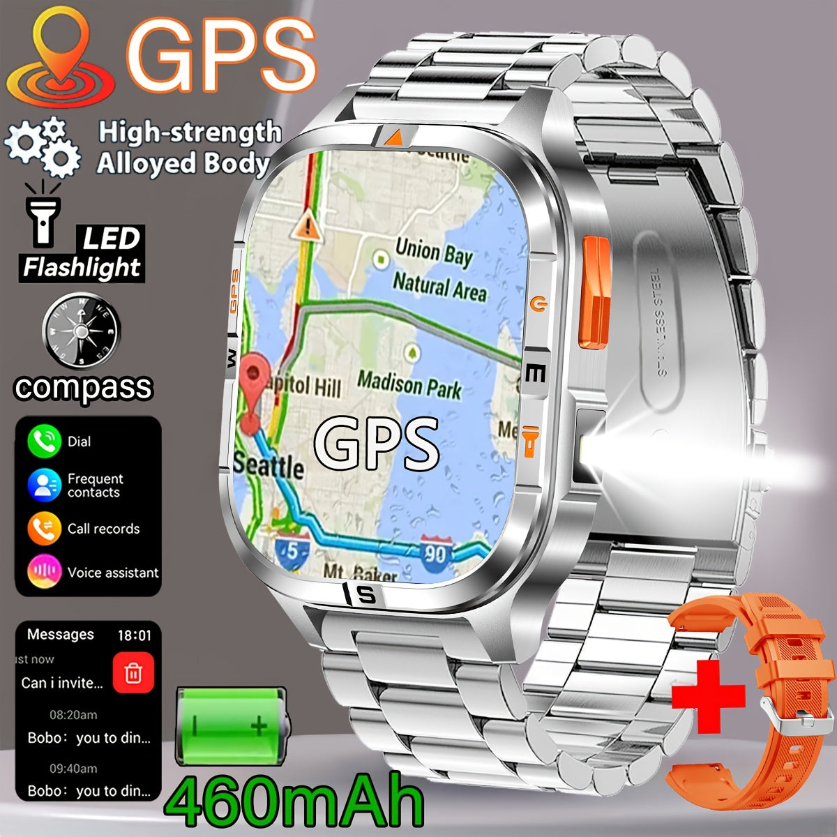 COIUSOR High Precision GPS Smartwatch with Wireless Calling, Compass & LED Flashlight, 2.01" IPS HD Display, 100+ Sports Modes, Dual GPS L1+L5, 100+ Watch Faces, Voice Assistant, Music Control, Durable Zinc Alloy Body, Valent