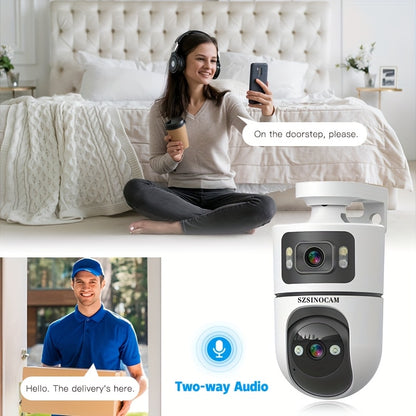 2.4G&5GHz WiFi 2K Dual Lens Wireless Monitoring Camera, Dual Lens Dual Screen, AI Motion Detection, Two-way Voice, 3 Night Vision Modes Suitable For Home Security Cameras, Christmas And Halloween Decorations, Thanksgiving Gif