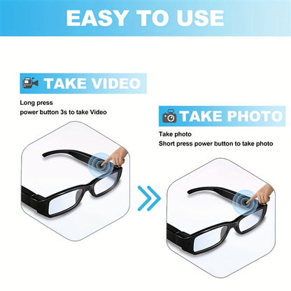 1080P HD Video Recording Glasses with 64GB Built-in Memory - Smart Glasses Camera, 300mAh Battery, USB 2.0 Micro Charging Port, Digital Image Stabilization