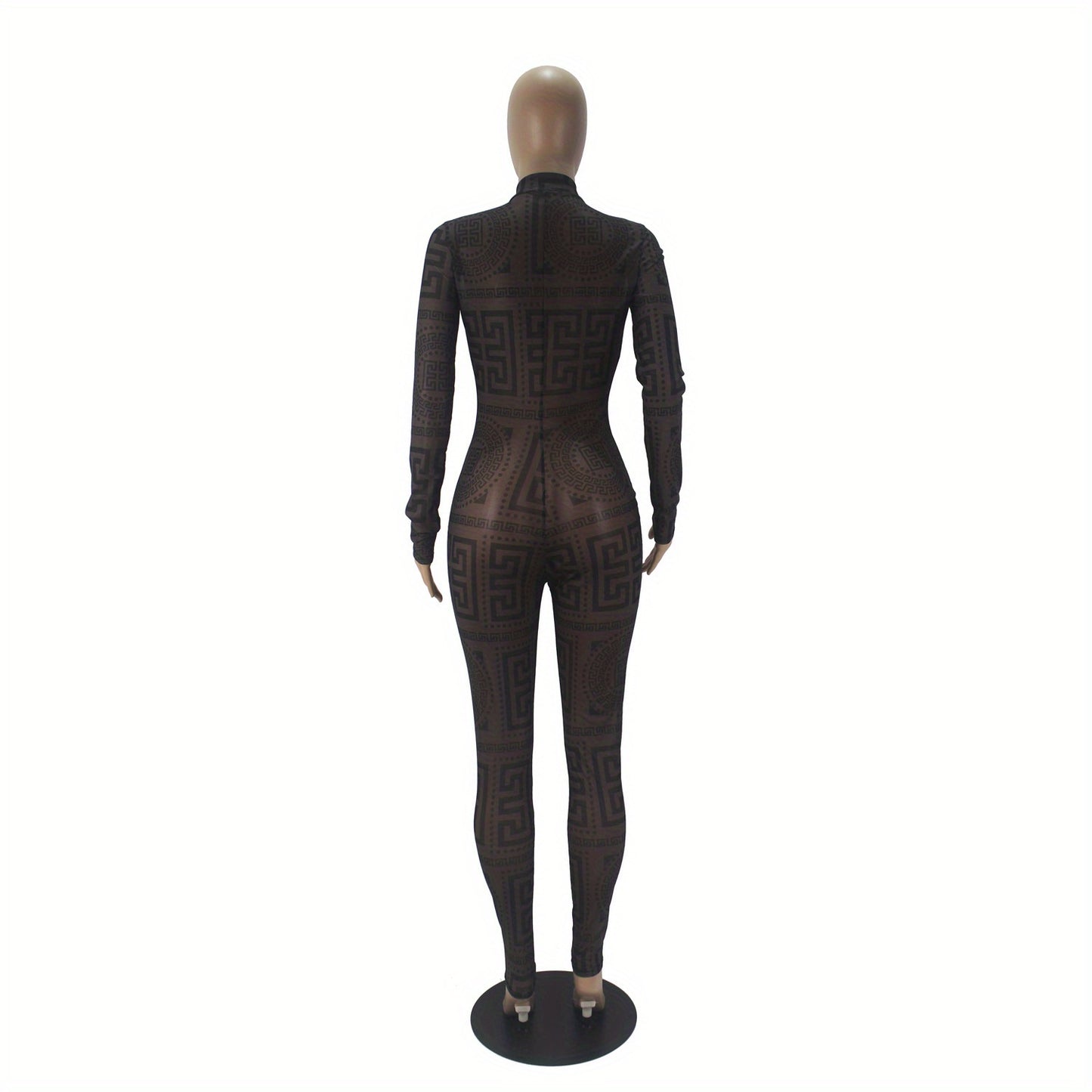 Women's Sexy One-Piece Outfit - Non-Transparent Long Sleeve Jumpsuit, Machine Washable Party & Everyday Jumpsuit for Women (S-XXL) - D9459