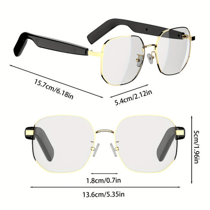 Golden Frame Smart Glasses with Language Translator, Wireless 5.4, Wireless Wireless, ChatGPT AI, Long Battery Life, Anti-blue Light And UV Protection, Voice-controlled Smart Glasses with Built-in Microphone And Speaker, Gami