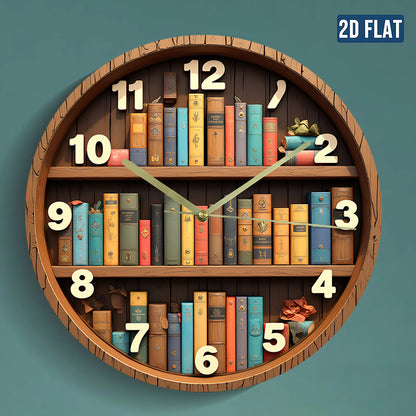 2D Flat, 1pc Bookshelf Wall Clock - Silent Non-Ticking Battery Operated (AA Batteries Not Included) - Vibrant Book Design with 12 Numbers, Acrylic Material, Perfect for Home, Office, Bedroom Decor - Unique Christmas Gift Idea