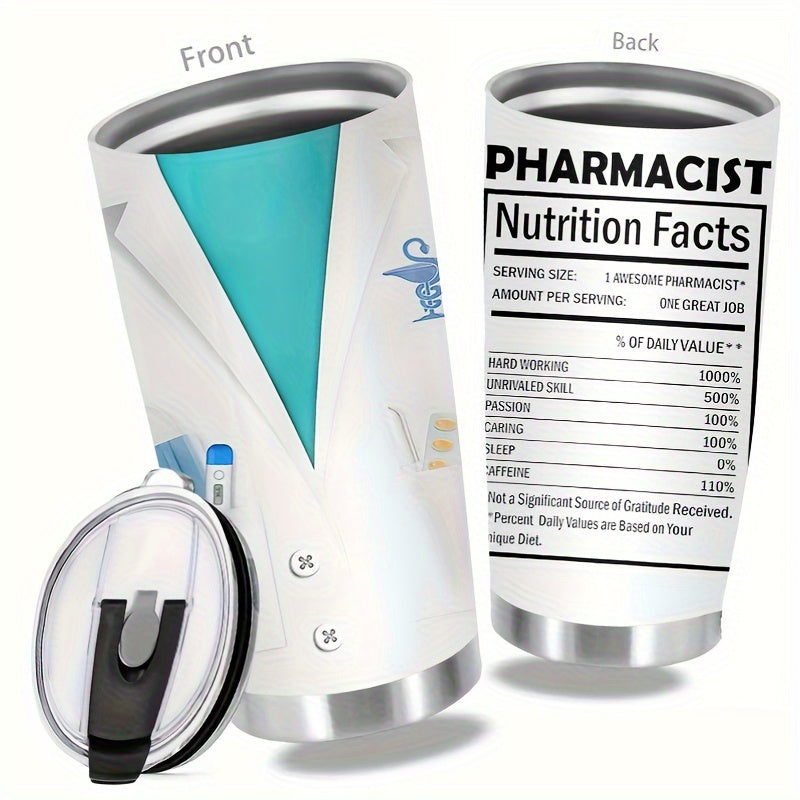 20oz Pharmacist-Themed Vacuum Insulated Tumbler with Nutrition Facts Label - Leakproof & Shockproof 304 Stainless Steel, Hot/Cold Drink Cup for Pharmacists, Gifts for Pharmacist Day, Office,, Travel