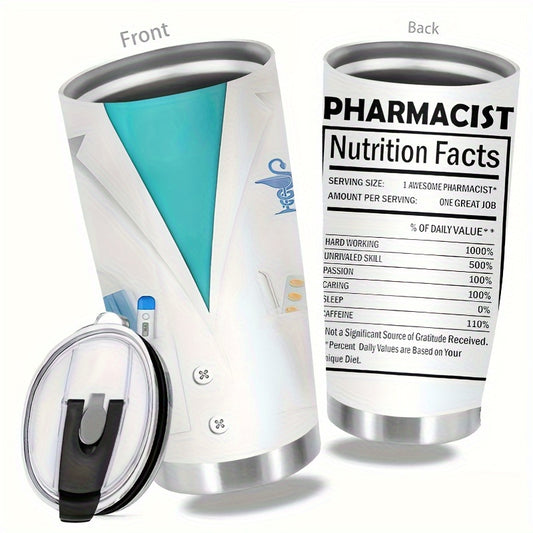 20oz Pharmacist-Themed Vacuum Insulated Tumbler with Nutrition Facts Label - Leakproof & Shockproof 304 Stainless Steel, Hot/Cold Drink Cup for Pharmacists, Gifts for Pharmacist Day, Office,, Travel