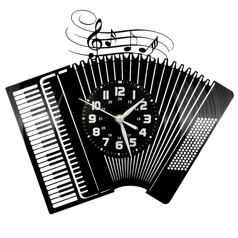 1pc Accordion-Themed Vinyl Wall Clock - Unique Irregular Shape, Silent Non-Ticking Battery Operated, Musical Notes & Black/White Design for Living Room, Bedroom Decor - Perfect Gift for Birthdays, Christmas, Halloween, Bedroo