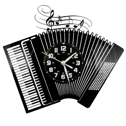 1pc Accordion-Themed Vinyl Wall Clock - Unique Irregular Shape, Silent Non-Ticking Battery Operated, Musical Notes & Black/White Design for Living Room, Bedroom Decor - Perfect Gift for Birthdays, Christmas, Halloween, Bedroo