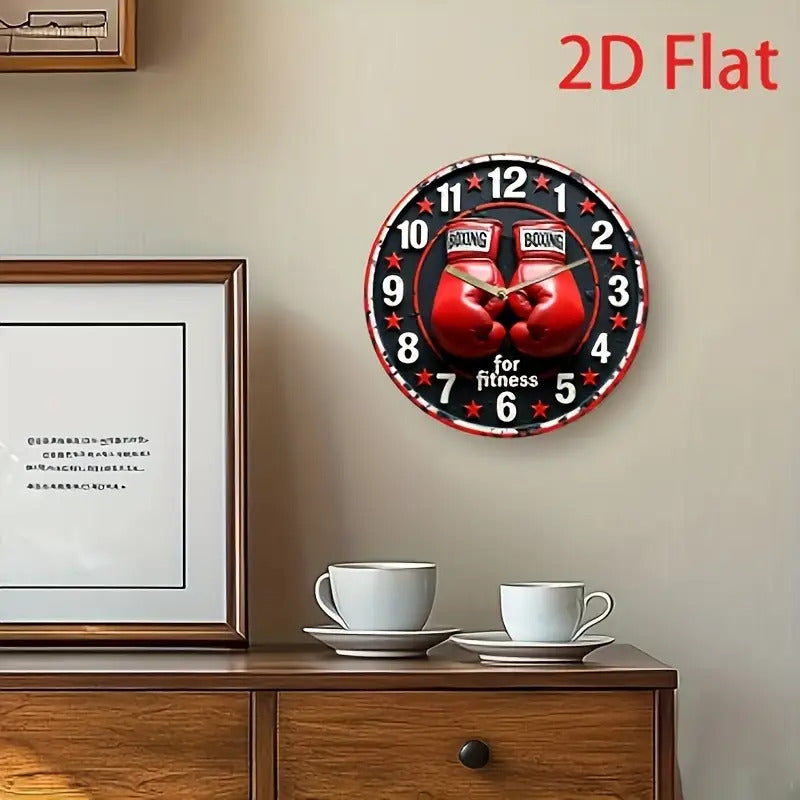1pc Boxing Theme 2D Flat Silent Wall Clock with Red Glove Design - Quartz Imitation, Perfect for Fitness and Sports Enthusiasts, Living Room, Bedroom or Office Decoration, Bedroom Wall Clock Boxing themed decoration Durable w