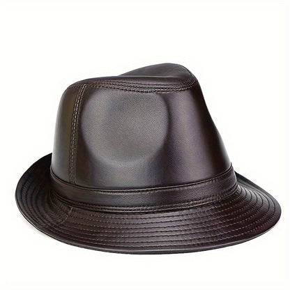 Men's Genuine Sheepskin Fedora Hat- Black, British Jazz Style, Ideal for Spring and Autumn, Non-Washable
