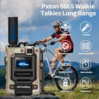 2-pieces AllTheWay metal color long-distance global walkie talkie, two-way communication, ultra long battery life, equipped with 1 SIM card per unit, 2G/3G/4G/5G, 5000KM extended distance, suitable for work site and long-dist