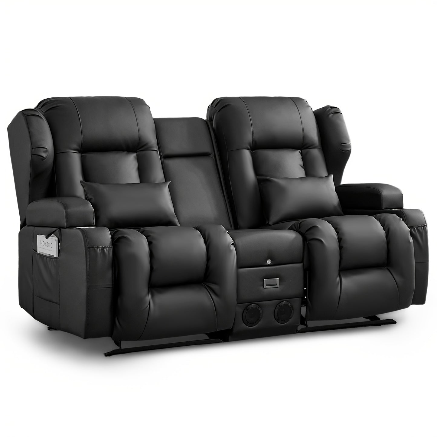 68" Rocker Recliner Loveseat Sofa with Console - Manual Reclining Rocking Chair, Faux Leather, USB Outlets & Side Pockets, Metal Frame, 110-240V Plug Powered
