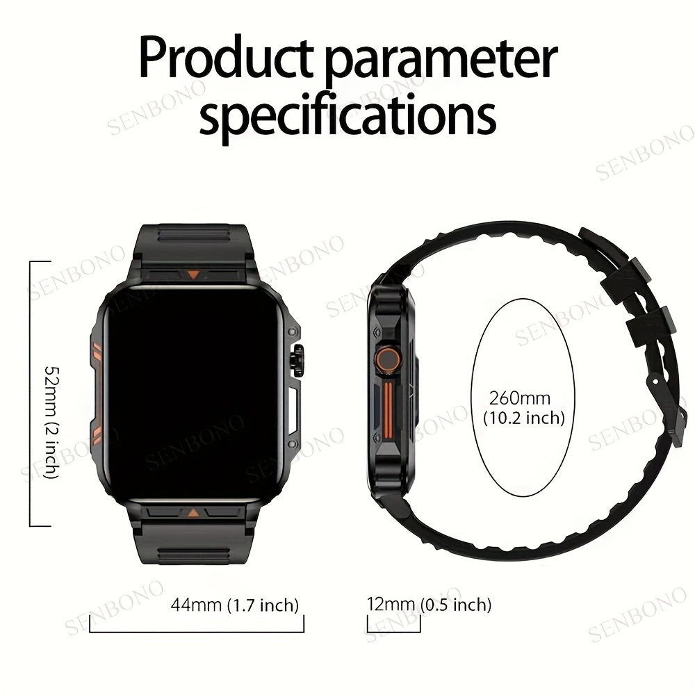 [SENBONO Smart Watch] SENBONO Smart Watch, 1.95 Inch TFT Screen, 240x296 Resolution, Wireless Call, Step Counter, Calories, Distance Fitness Tracker, Weather, Information Push, Alarm, DIY Watch Face, Rechargeable 340mAh Lithi