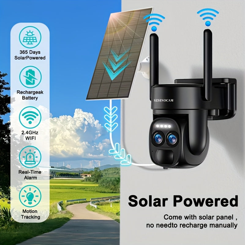 Halloween Special Offer! High Quality [10x Zoom] 360-degree Low-power CCTV Solar Panel Battery 2K QHD WiFi Camera with Spotlight Alarm, Motion Detection, Color Night Vision, Two-way Audio