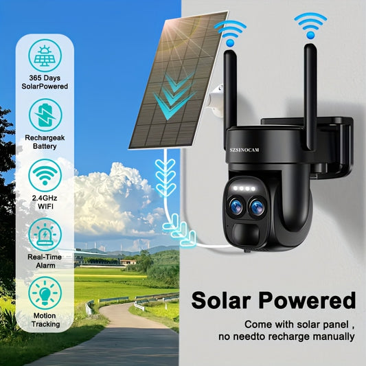 Halloween Special Offer! High Quality [10x Zoom] 360-degree Low-power CCTV Solar Panel Battery 2K QHD WiFi Camera with Spotlight Alarm, Motion Detection, Color Night Vision, Two-way Audio
