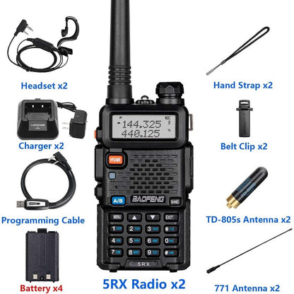Baofeng 5RX Ham Radio Upgraded of UV 5R Multi Band Receiving Two Way Radio with 4pcs Battery VHF 1 25M UHF AM FM Reception DTMF VOX SCAN Dual Watch Walkie Talkie with Earpiece 771 Antenna 2 Pack