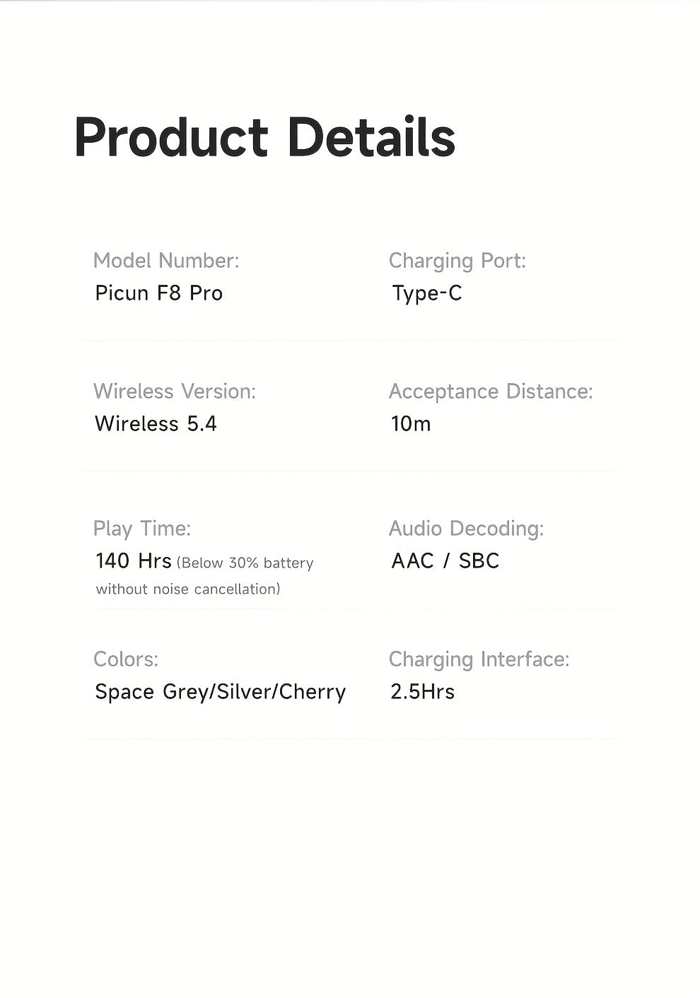 Picun F8Pro Wireless Over-Ear Headphones with 52dB Hybrid ANC, Hi Res Audio, 140H Playtime, Dual Device Pairing, 5 Mic ENC & Detachable Fabric Cushions All Day Comfort for Work & Travel, Picun