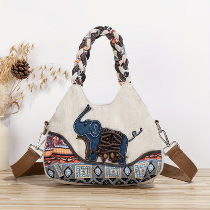 Casual Handwoven Elephant Pattern Crossbody Bag, Portable Multi-purpose Shoulder Bag Handbag