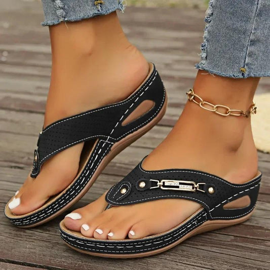 Chic Women's Retro Flip-Flops with Arch Support - Comfortable Slip-On Summer Thong Sandals, Faux Cover