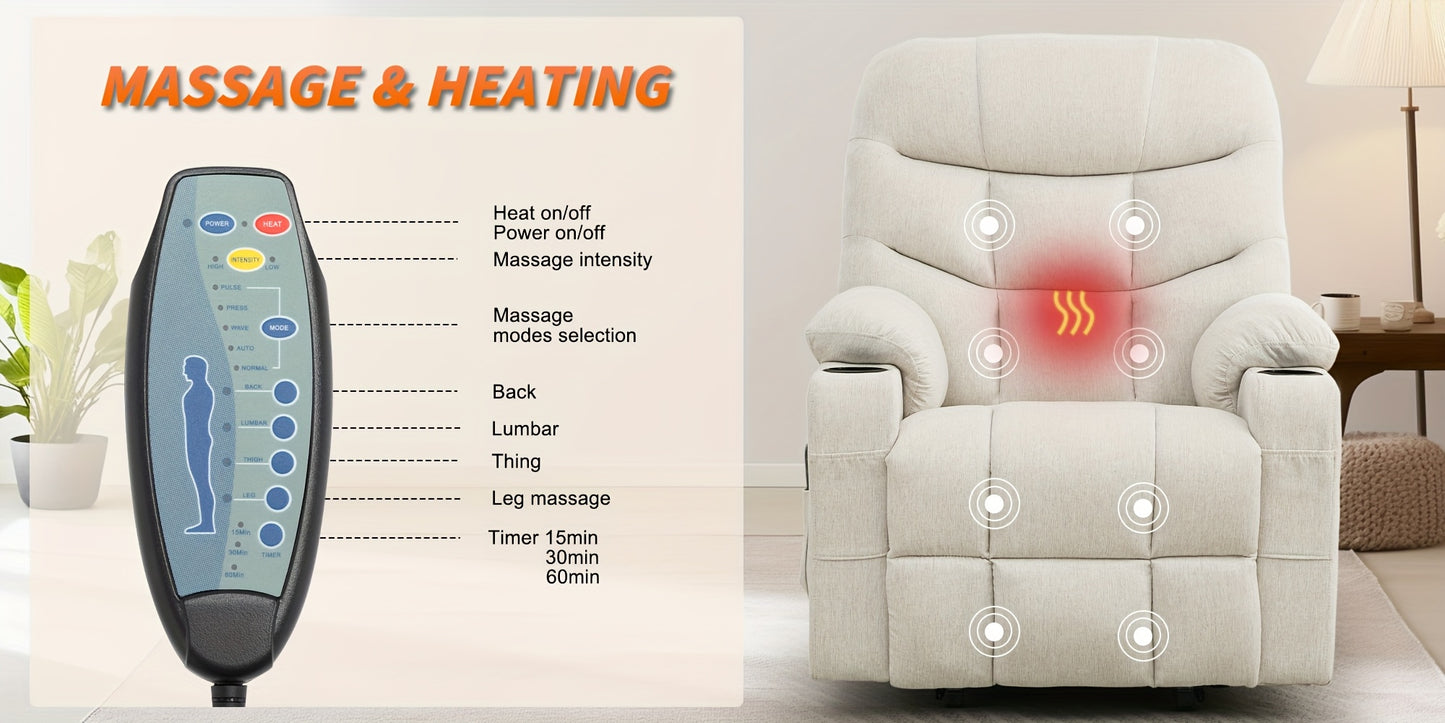 Comfortable Chair For The Living Room, Relaxation, Electric Reclining Chair, Electric Reclining Chair For Adults, Electric Lifting Chair With Heating Function, Massage Function, Electric Reclining Chair With Side Pockets