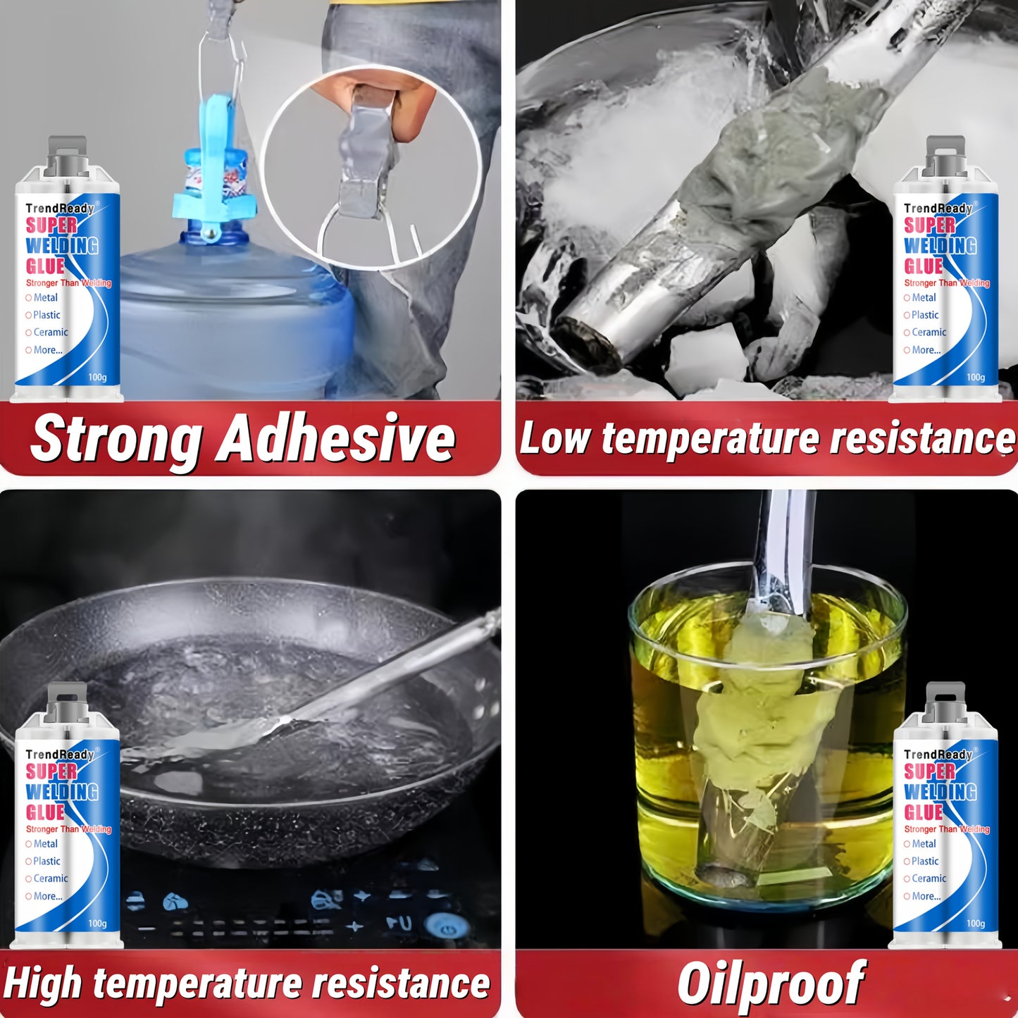 100g Heavy Duty Casting Glue | 2-IN-1 Liquid Welding Glue High Strength Glue Includes Frosted Paper, Thrust Rod & Mixing Stick | Oilproof Metal Glue for Metal | Metal Casting Adhesive, Castor Glue, Super Epoxies Glue, AB Glue