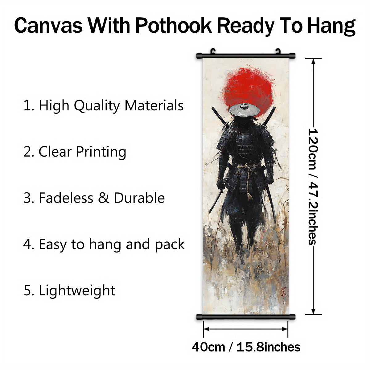 5pcs Samurai Sunset Scroll Wall Art Set - Anime-Themed Vertical Canvas Prints, Retro/Classic/Art Deco Hanging Posters for & , Male Warrior Decor for Living Room, Bedroom, Office - Ideal Gift for & History Buffs