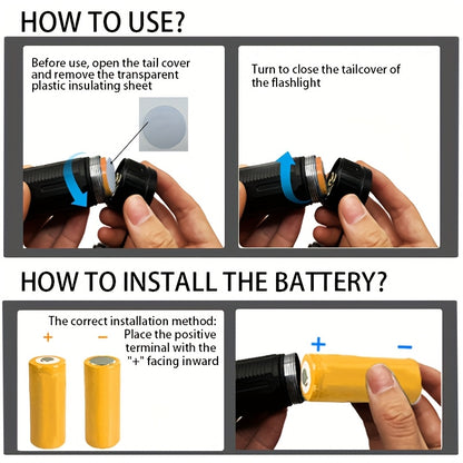 1pc Rechargeable Long-range LED Flashlight - High-brightness light, anti-slip handle and lanyard, durable aluminum alloy body, Type-C charging, 18650 battery, suitable for camping, emergency, gifts, survival tools, survival e