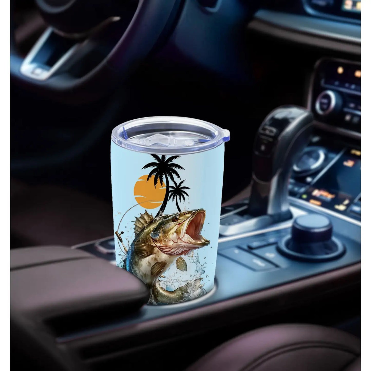 1pc 20oz Stainless Steel Insulated Fishing Tumbler with Cleaning Brush - Double-Wall Vacuum Insulation, Leakproof & -Slip Grip, BPA-Free Travel Mug with Fish Design & "Eat Sleep Fish Repeat" Slogan, Spill-Resistant Lid for Ho
