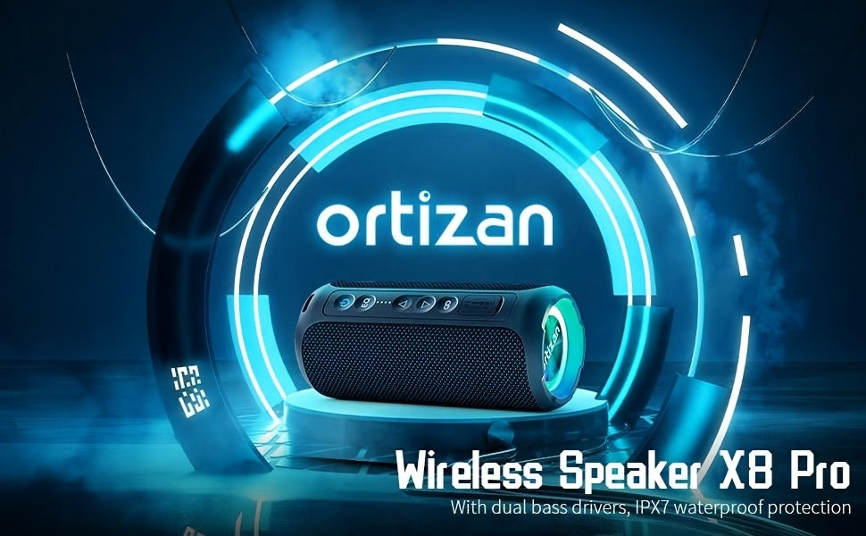Ortizan Wireless Speakers, 40W Loud Sound, Wireless Stereo, IPX7 High Quality, Extra Bass, LED Light, BT5.3, Portable Compact Speaker for Shower, Outdoor, Beach, Home, Party. Gifts for Men And Women., Outdoor Speaker, Shower