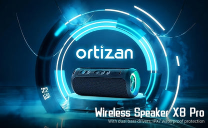 Ortizan Wireless Speakers, 40W Loud Sound, Wireless Stereo, IPX7 High Quality, Extra Bass, LED Light, BT5.3, Portable Compact Speaker for Shower, Outdoor, Beach, Home, Party. Gifts for Men And Women., Outdoor Speaker, Shower