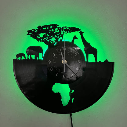 Vinyl LED Lights Wall Clock, Home Decoration, Office Decoration, Hotel Decoration, Halloween Decoration, Christmas Gifts, Birthday Gifts, African Animal Theme Super Magic Mood Wall Clock, Stylish Wall Clock, Wall Clock Acryli