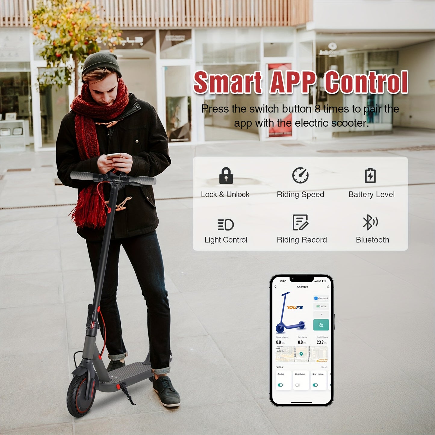 Adult Electric Scooter, 50/60Hz 350/500 W Motor, 3 Speed Modes, 13/22/25 Mile Range, 15/19 MPH Top Speed, 8.5 Inch Solid Tires, 36V, 5.2/7.8/10.4 AH Batteries, Long Heavy Duty Electric Scooter, Fast Electric Scooter, Scooter