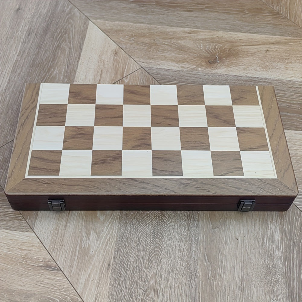 1pc Limited Edition 30.5cm Large Wooden Chess and Checkers Set - Foldable Strategy Game with Exquisite Board and German Knight Staunton Pieces, Portable and Durable Storage Box - For Chess & Checkers Enthusiasts - Perfect Gif