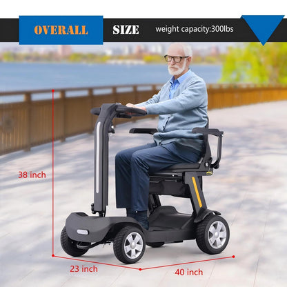 Foldable Mobility Scooter for Adults & Senior, 4 Wheels Powered Device for Travel, Lightweight and Portable, with LED Strip Light, Storage Bag, Charger Included, No Assemble Required