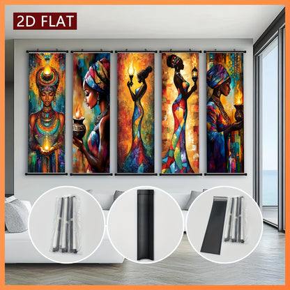 Positive And Lively Style 2D/Flat-5pcs Set of Decorative Canvas Paintings with African Tribal Features, with Plastic Frame Hooks, Easy to Hang, Suitable for Corridor And Living Room Wall Decoration, Art Works, Home Gifts, 2D
