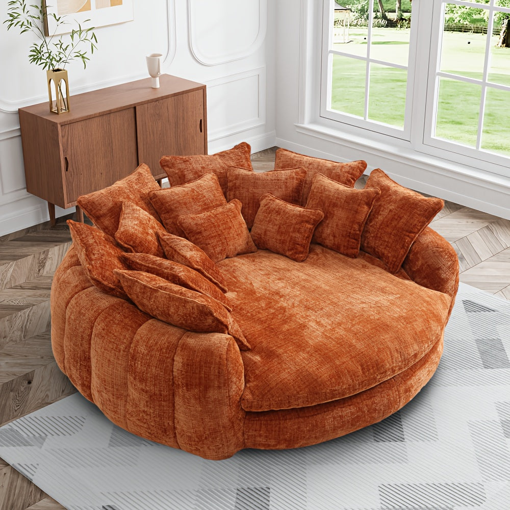 Modern 81" Oversized Bean Bag Chair - Upholstered Chenille Round Sofa Bed with Plush Fluffy Cushion, Deep Seat & Open Back Design, No Assembly Required, Gray Fabric for Living Room, Apartment, or Guest Room, Cozy Seating, Con