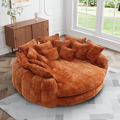 Modern 81" Oversized Bean Bag Chair - Upholstered Chenille Round Sofa Bed with Plush Fluffy Cushion, Deep Seat & Open Back Design, No Assembly Required, Gray Fabric for Living Room, Apartment, or Guest Room, Cozy Seating, Con