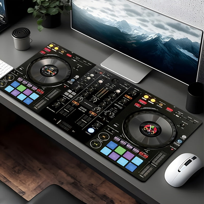 Extra-Large DJ Mixer Gaming Desk Mat - 35.4"x15.7" (90x40cm) Non-Slip Music Production Station with DJ Equipment Layout, Keyboard & Mouse Pad for Home Studio, DAW Control, Ideal Gift for DJs & Music Producers - Vibrant DJ Set