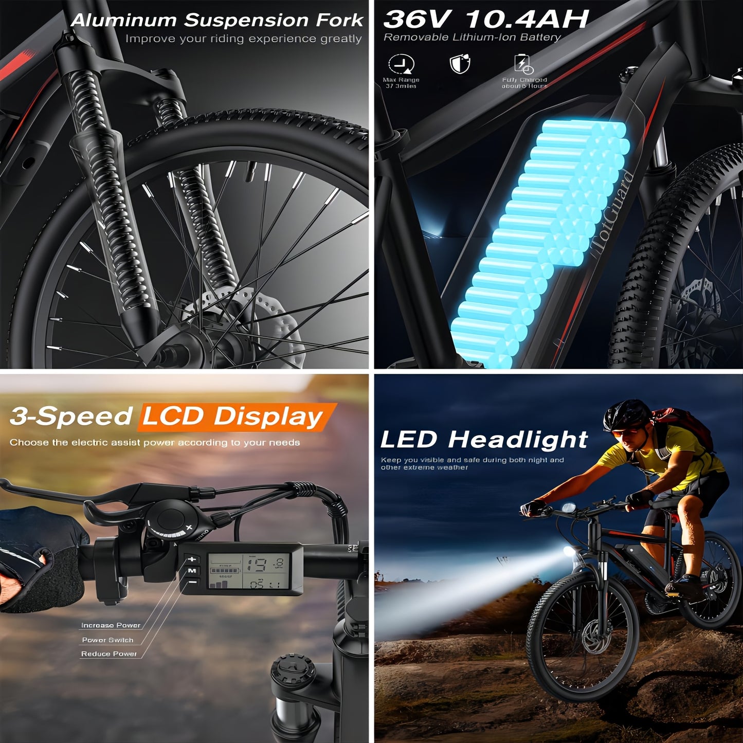 26" Men Electric Mountain Bike For Adults, Ebike With 36V 374Wh Removable Battery Electric Bicycle, 500W Peak Motor Electric Dirt Bike, 21-Speed Ebike, 19 MPH, Up To 50 Miles, Input 100-240V For Charger FY-4202000, Applicable