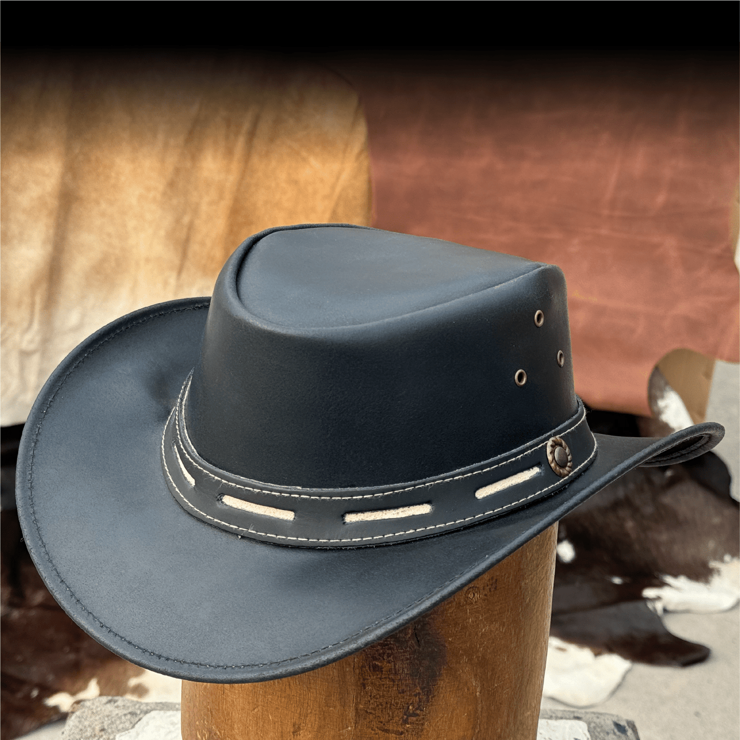 Aussie Style Cowboy Hat Black Aussie Style Cowboy Hat - Genuine Cowhide Western Australian Outback Hat with Shapeable Wide Brim for Men Women