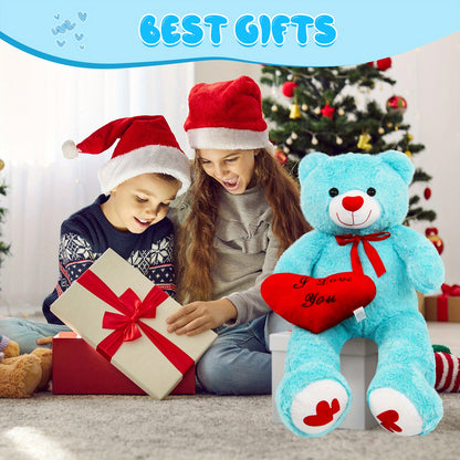 53" Big Teddy Bear Stuffed Animals with Footprints And 14" Heart-shaped Plush Pillow Plush Toy for Girlfriend (White Pink Brown Blue Purple), Stuffed Animals, Huge Stuffed Animal, Small Stuffed Animals, Cuddly Companion, Gift